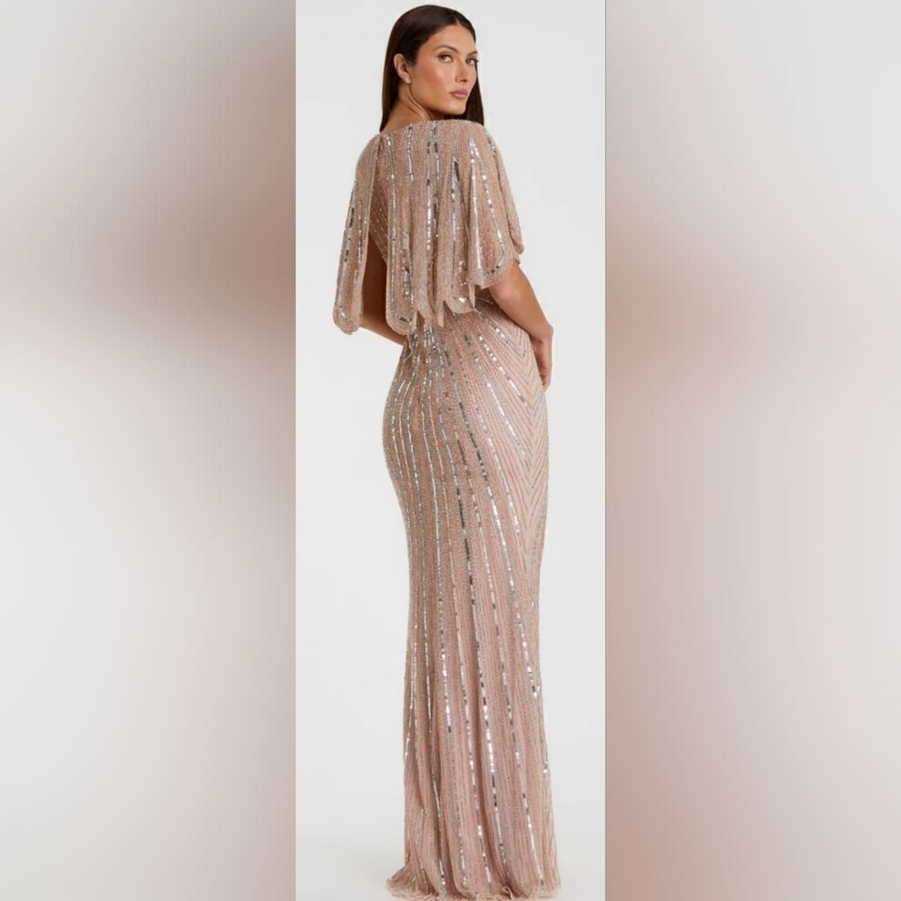 Mac Duggal 93583 Sequined V Neck Cape Sleeve Column Gown NWOT size 16 Rose Pink - Picture 2 of 7